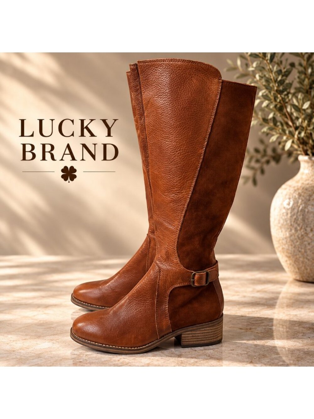 Lucky Brand Timinii Brown Leather Suede Knee High Riding Boots Women’s Size 6